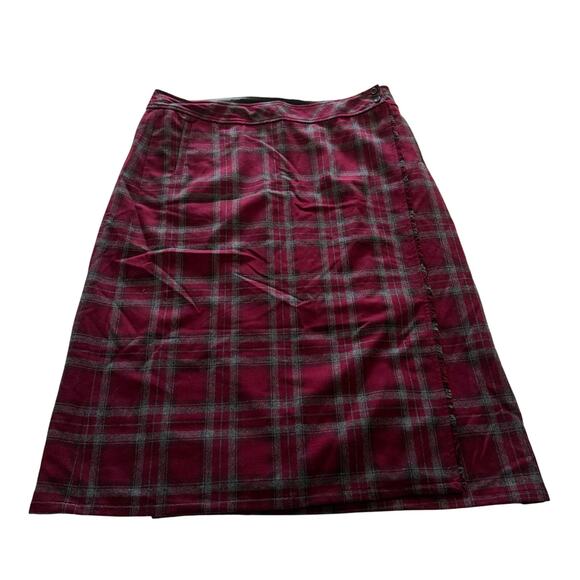 NWOT Red 100% Wool Fringe Plaid Maxi Skirt Plus Size 22W Academia Preppy - Picture 1 of 6